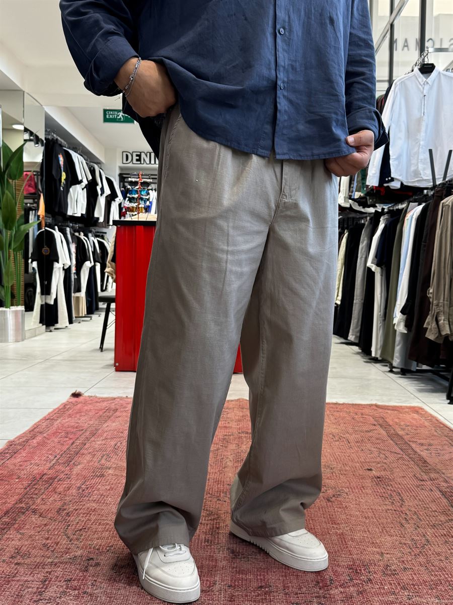 Light Khaki Linen Baggy Pants GJ-17237