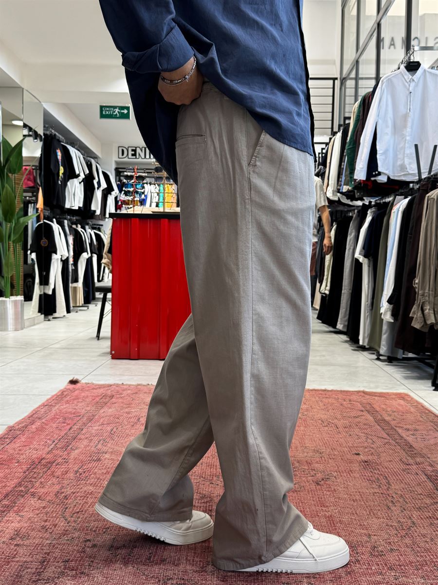 Light Khaki Linen Baggy Pants GJ-17237