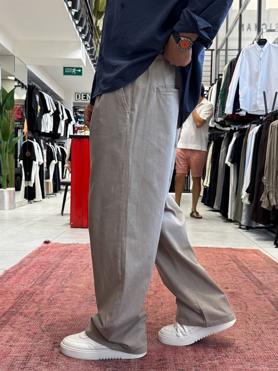 Light Khaki Linen Baggy Pants GJ-17237