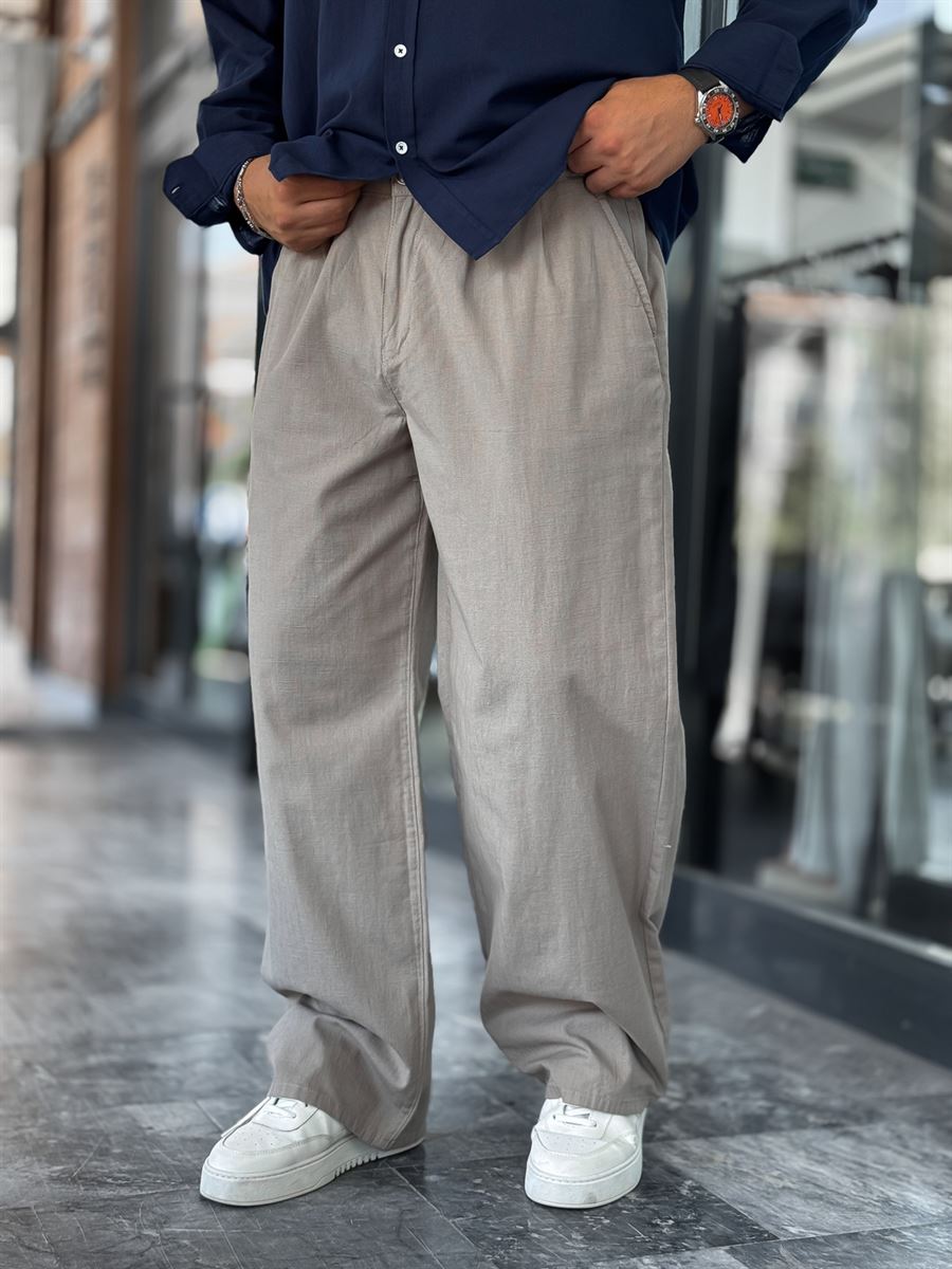 Light Khaki Linen Baggy Pants GJ-17237