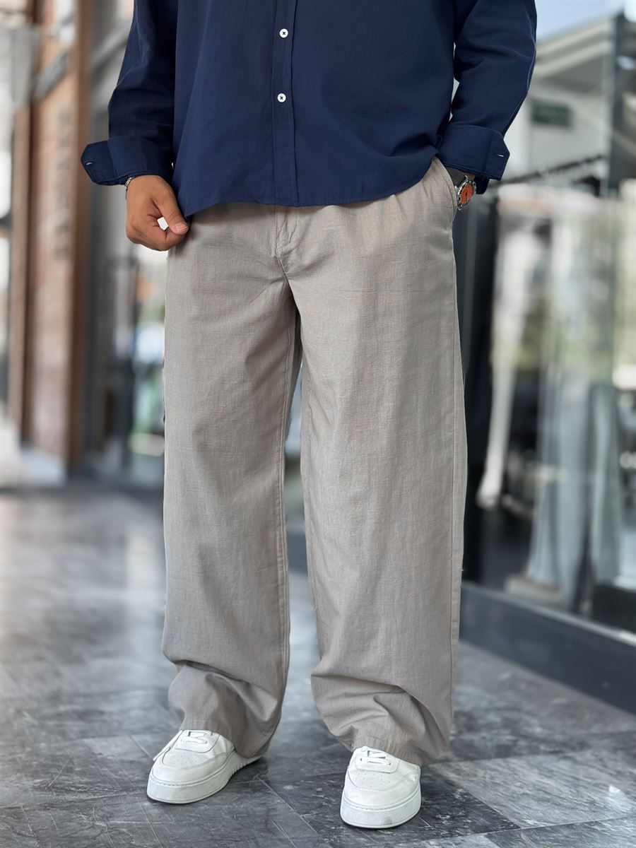 Light Khaki Linen Baggy Pants GJ-17237
