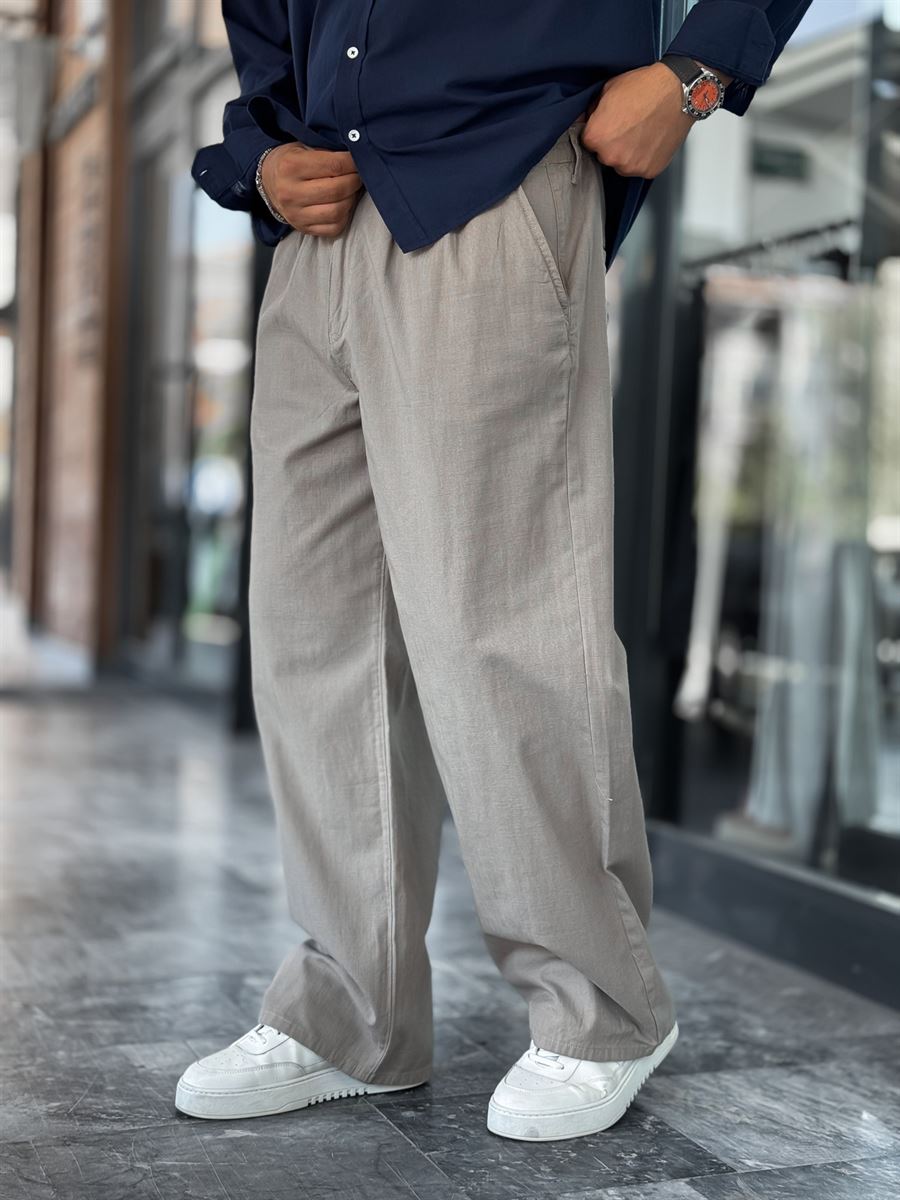 Light Khaki Linen Baggy Pants GJ-17237