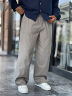 Light Khaki Linen Baggy Pants GJ-17237
