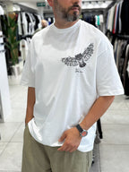 White Hologram Owl Print Oversize T-Shirt SW-5160