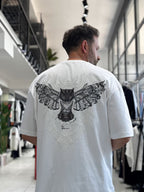 White Hologram Owl Print Oversize T-Shirt SW-5160