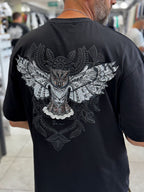 Black Hologram Owl Print Oversize T-Shirt SW-5160