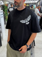 Black Hologram Owl Print Oversize T-Shirt SW-5160