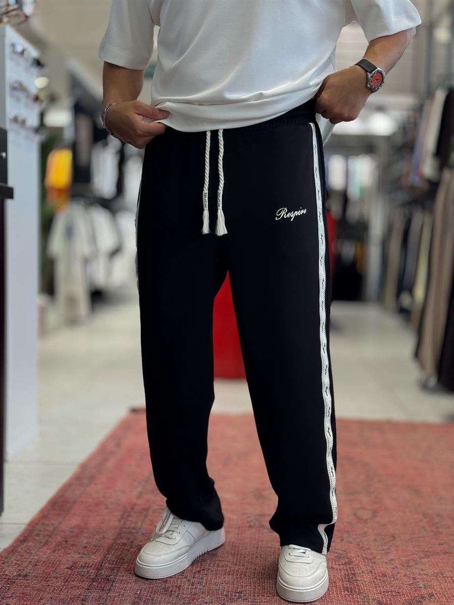 Black Side Embossed Straight Leg Sweatpants RES-1134