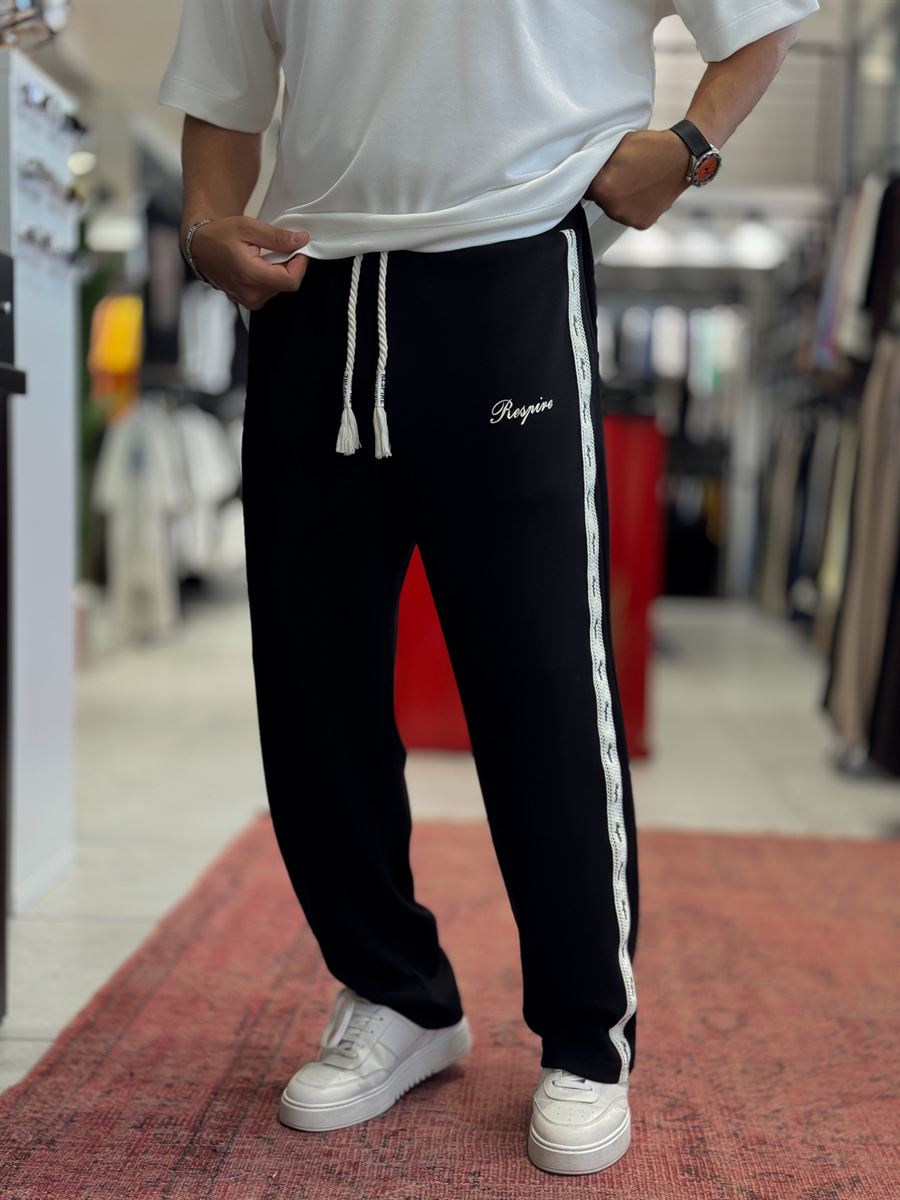 Black Side Embossed Straight Leg Sweatpants RES-1134