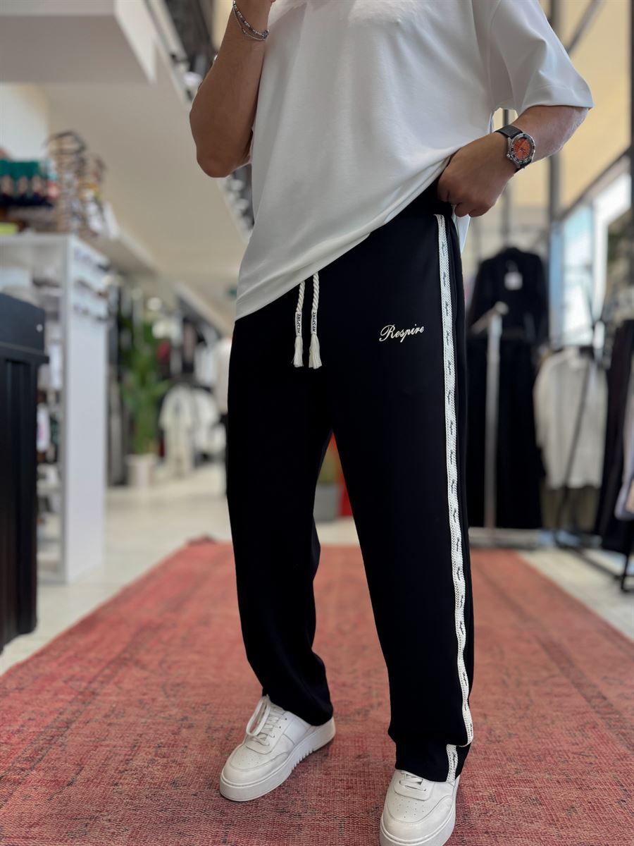 Black Side Embossed Straight Leg Sweatpants RES-1134
