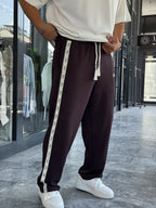 Coffee Side Embossed Pipe Leg Sweatpants RES-1134
