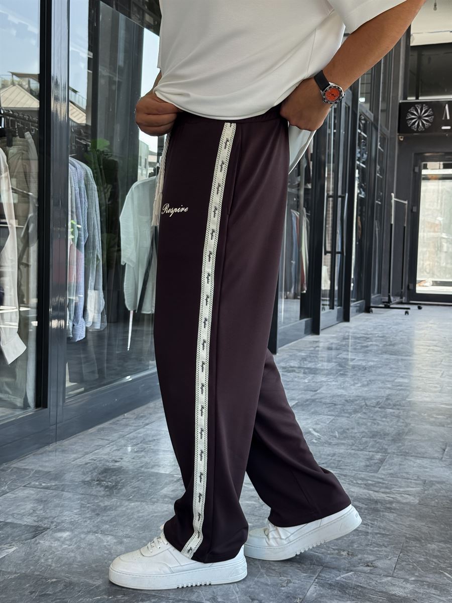 Coffee Side Embossed Pipe Leg Sweatpants RES-1134