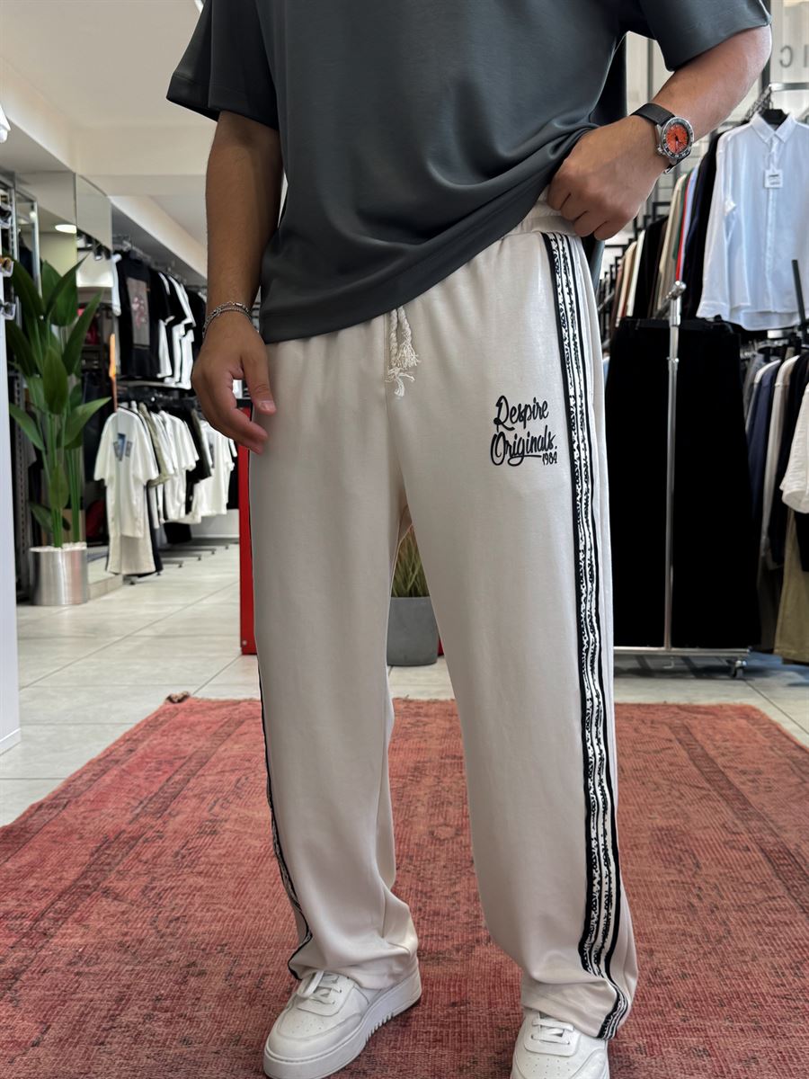 Beige Embossed Text Straight Leg Sweatpants RES-1133