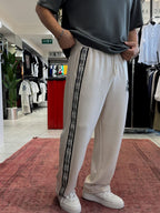Beige Embossed Text Straight Leg Sweatpants RES-1133