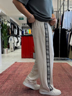 Beige Embossed Text Straight Leg Sweatpants RES-1133
