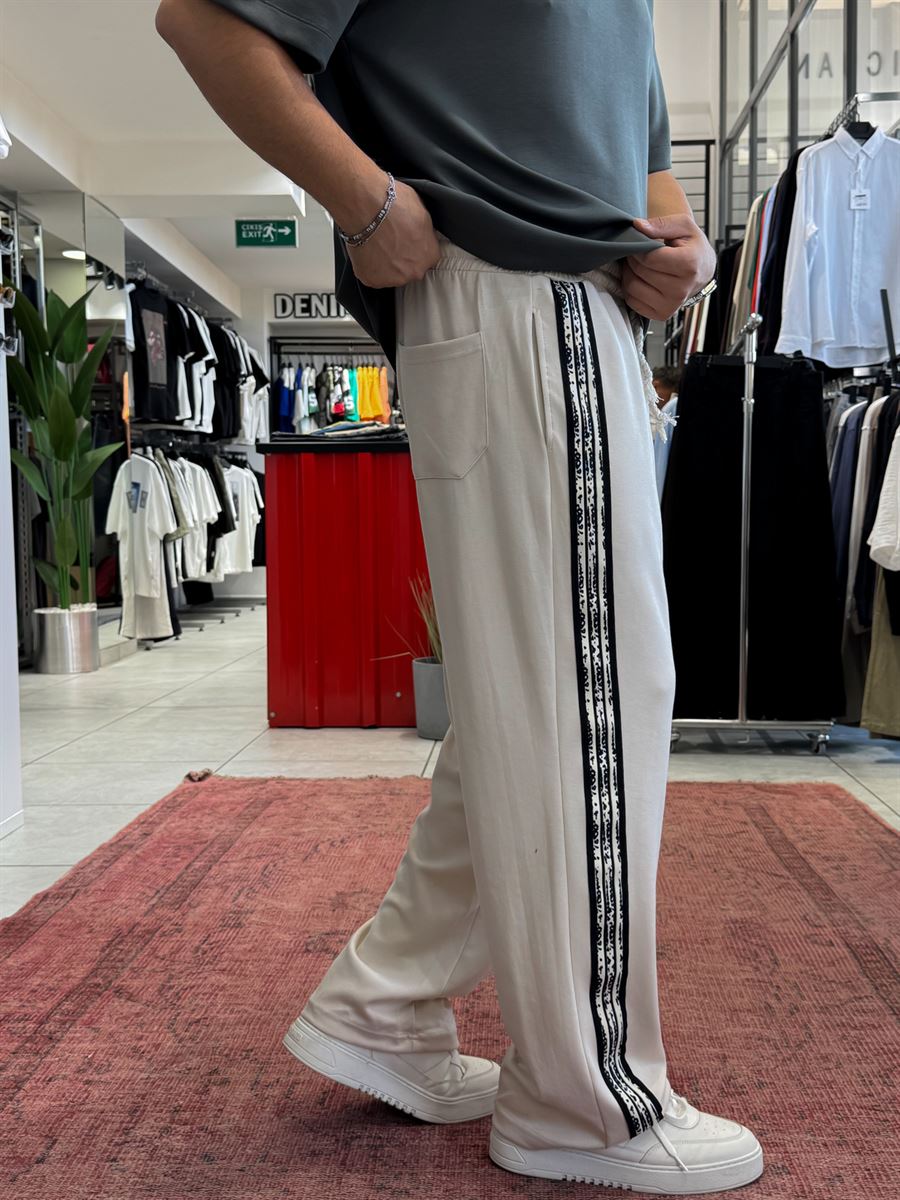 Beige Embossed Text Straight Leg Sweatpants RES-1133