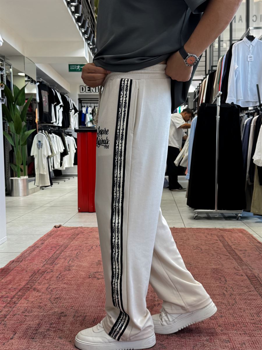 Beige Embossed Text Straight Leg Sweatpants RES-1133