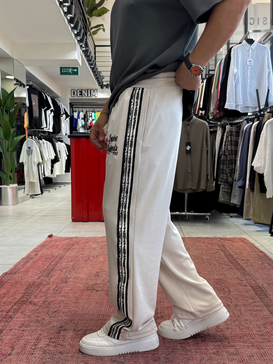 Beige Embossed Text Straight Leg Sweatpants RES-1133