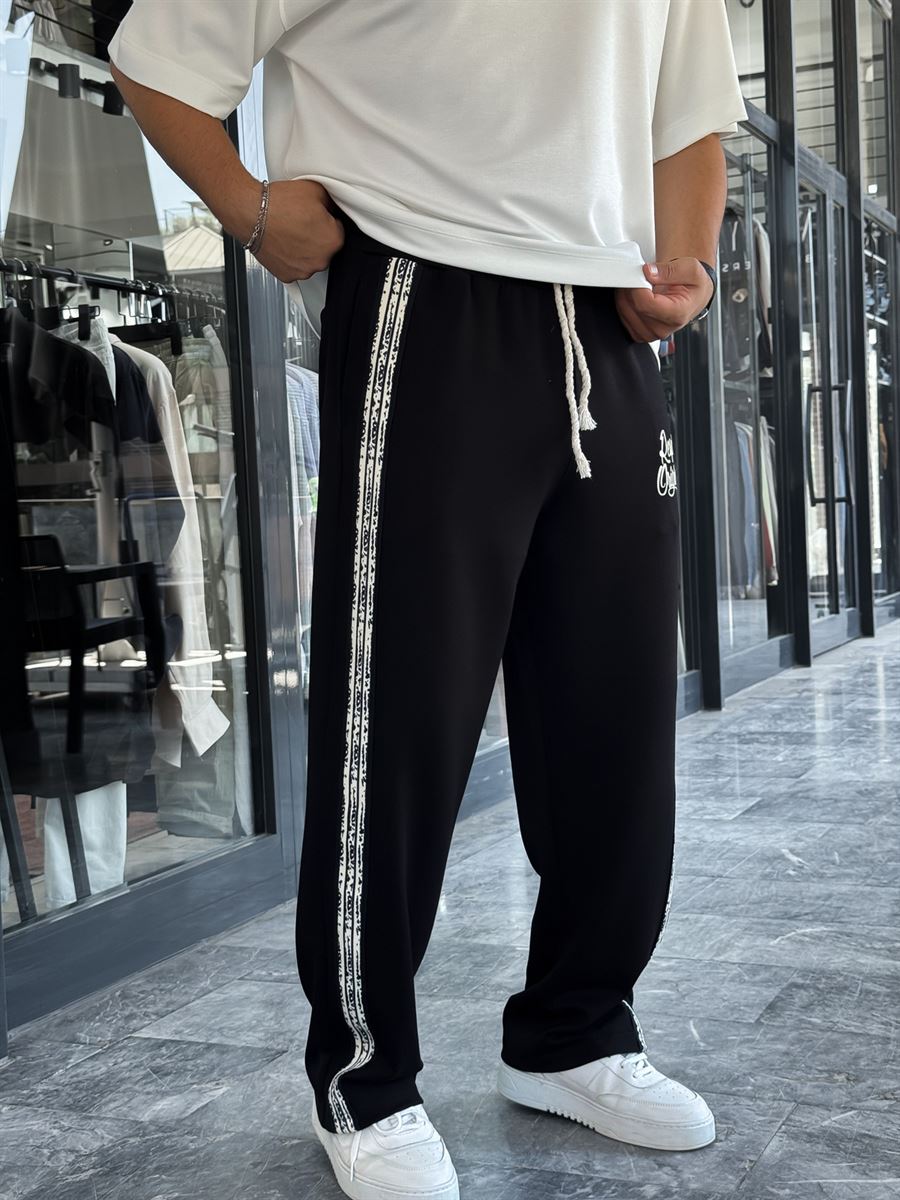 Black Embossed Straight Leg Sweatpants RES-1133