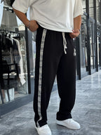 Black Embossed Straight Leg Sweatpants RES-1133