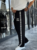 Black Embossed Straight Leg Sweatpants RES-1133