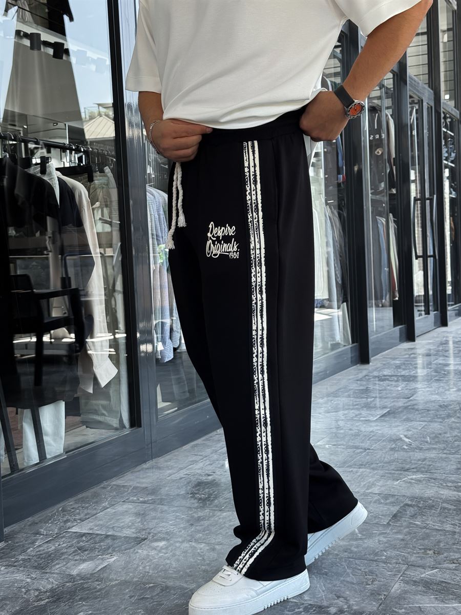 Black Embossed Straight Leg Sweatpants RES-1133
