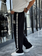 Black Embossed Straight Leg Sweatpants RES-1133
