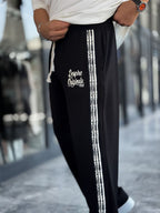 Black Embossed Straight Leg Sweatpants RES-1133