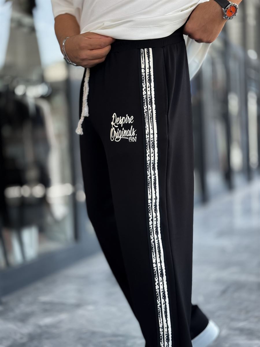 Black Embossed Straight Leg Sweatpants RES-1133