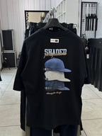 Black Back Hat Print Oversize T-Shirt RES-1127
