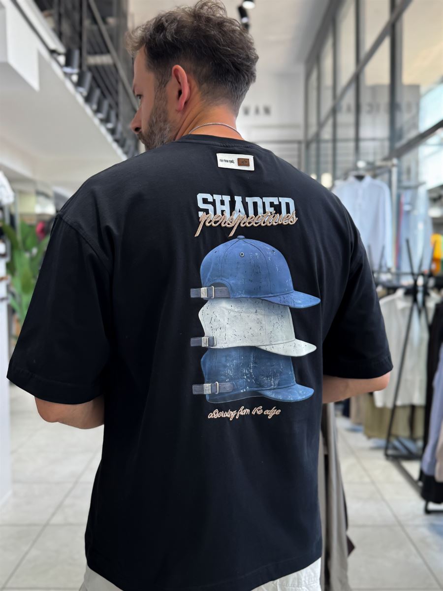 Black Back Hat Print Oversize T-Shirt RES-1127