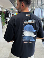 Black Back Hat Print Oversize T-Shirt RES-1127