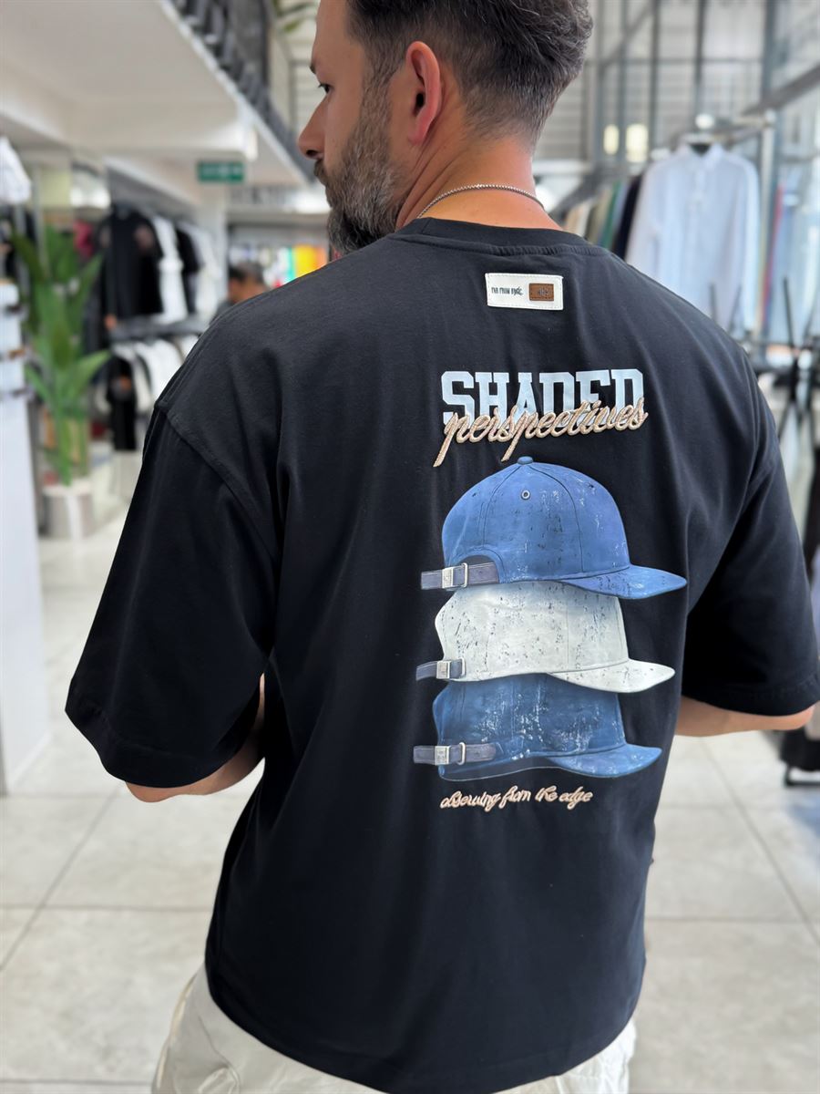Black Back Hat Print Oversize T-Shirt RES-1127