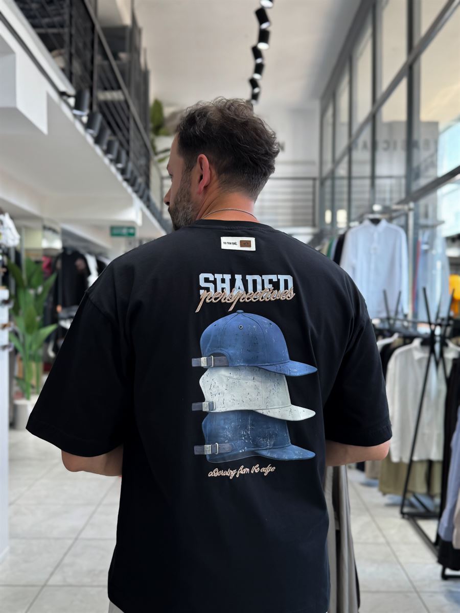 Black Back Hat Print Oversize T-Shirt RES-1127