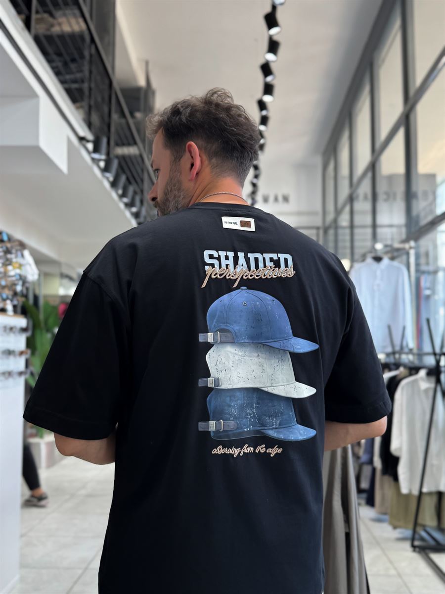Black Back Hat Print Oversize T-Shirt RES-1127