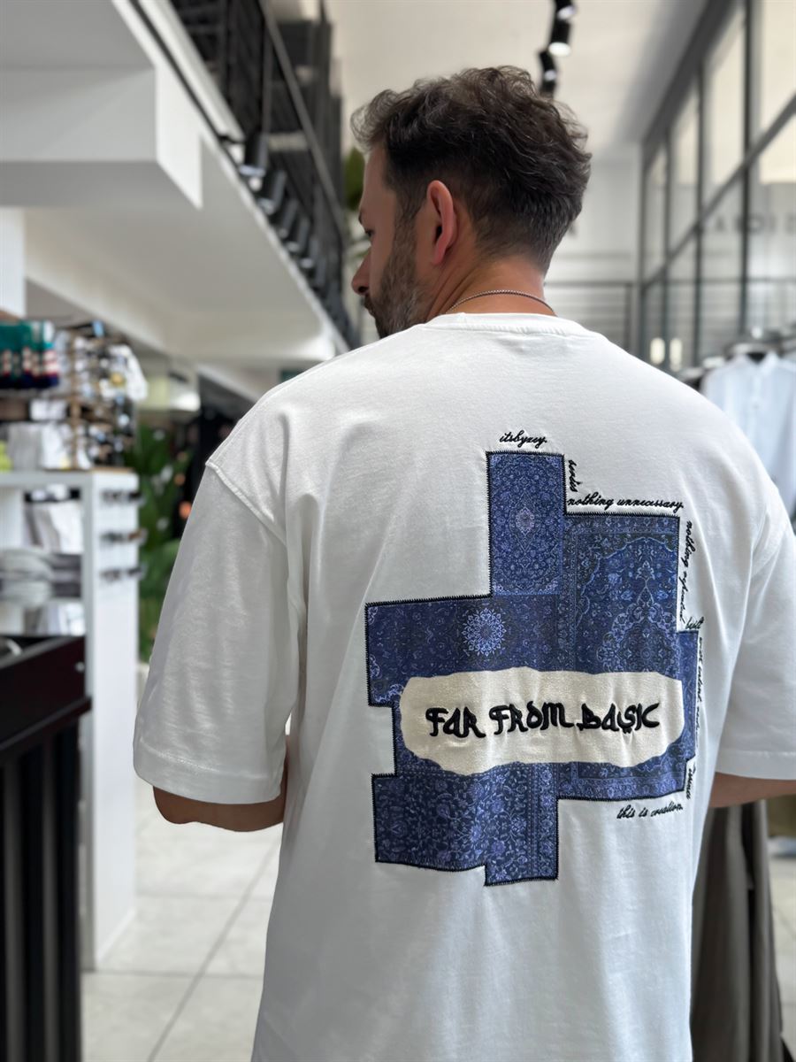White Motif Carpet Patch Oversize T-Shirt RES-1117