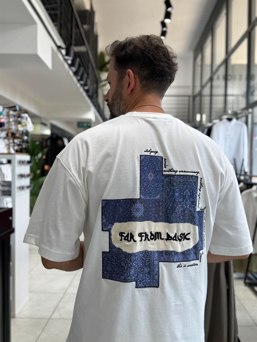 White Motif Carpet Patch Oversize T-Shirt RES-1117