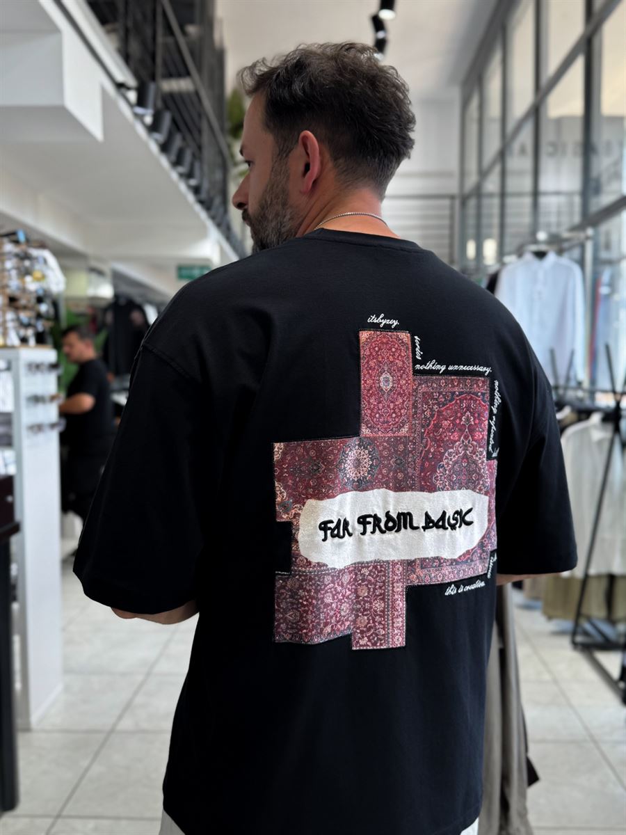Black Motif Carpet Patch Oversize T-Shirt RES-1117