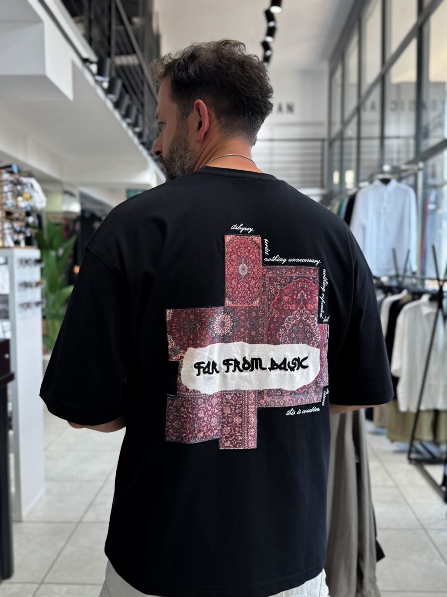 Black Motif Carpet Patch Oversize T-Shirt RES-1117