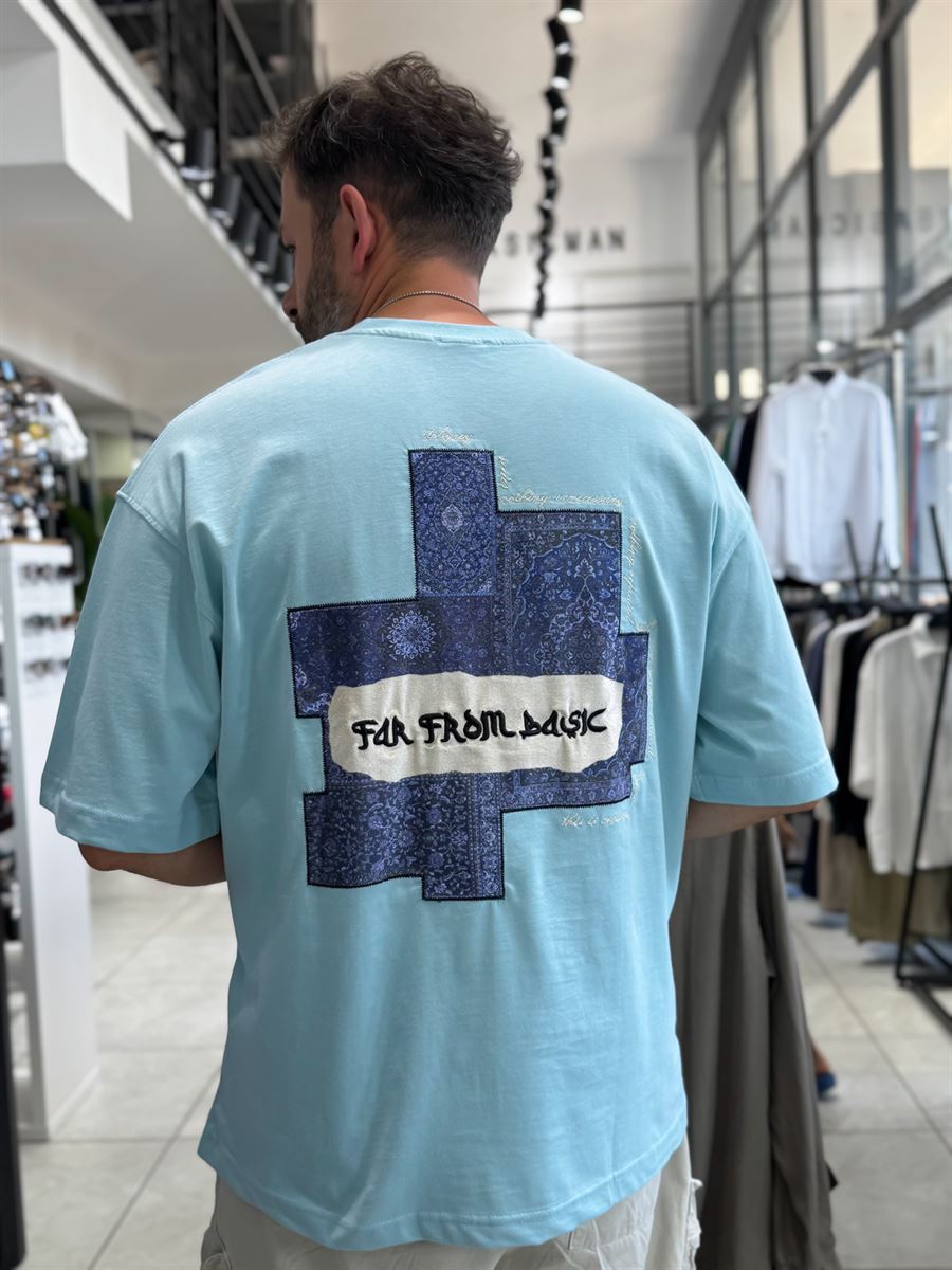 Light Blue Motif Carpet Patch Oversize T-Shirt RES-1117