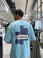 Light Blue Motif Carpet Patch Oversize T-Shirt RES-1117