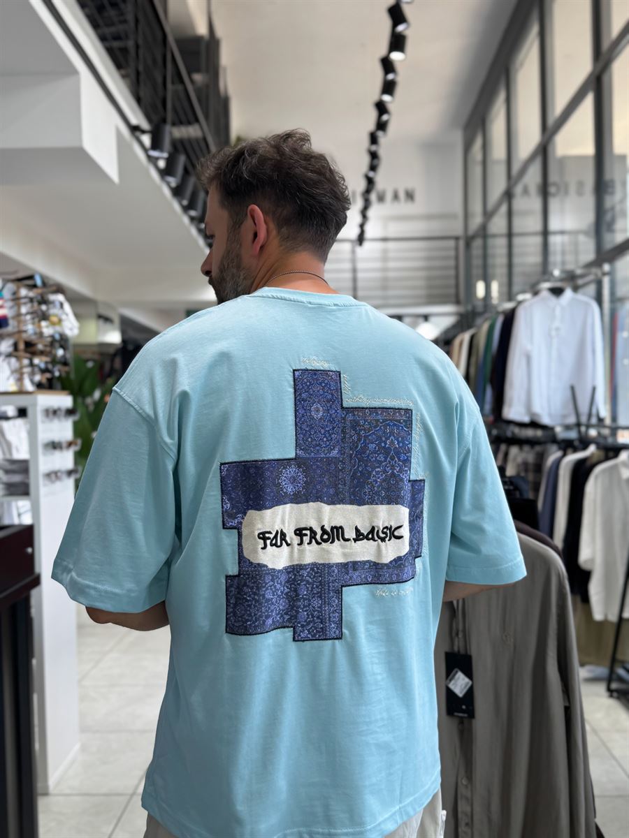 Light Blue Motif Carpet Patch Oversize T-Shirt RES-1117