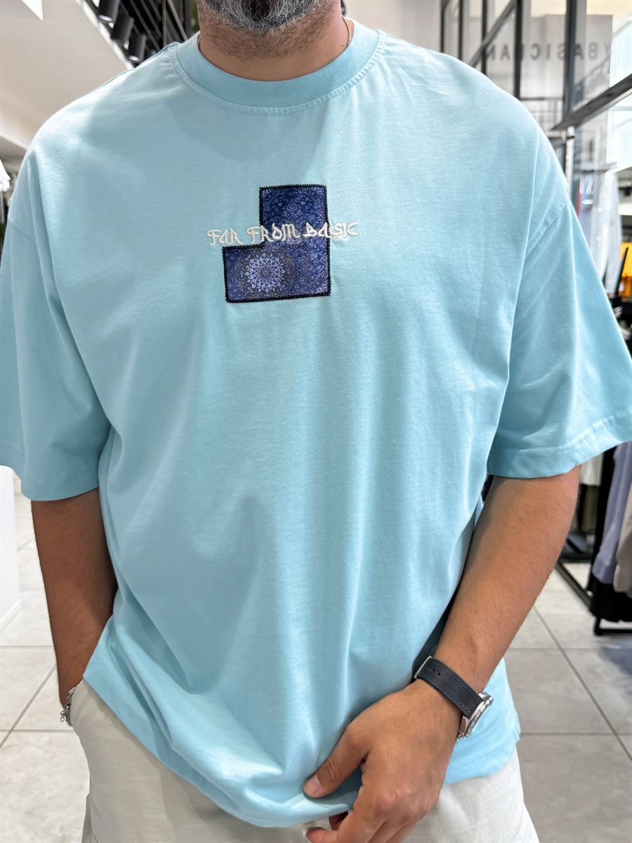Light Blue Motif Carpet Patch Oversize T-Shirt RES-1117