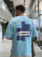 Light Blue Motif Carpet Patch Oversize T-Shirt RES-1117
