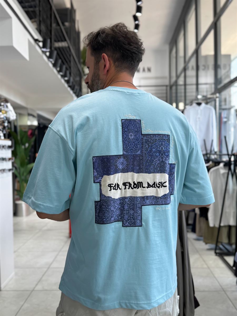 Light Blue Motif Carpet Patch Oversize T-Shirt RES-1117