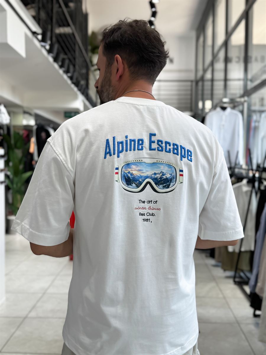 White Alpine Embroidered Oversize T-Shirt RES-1131