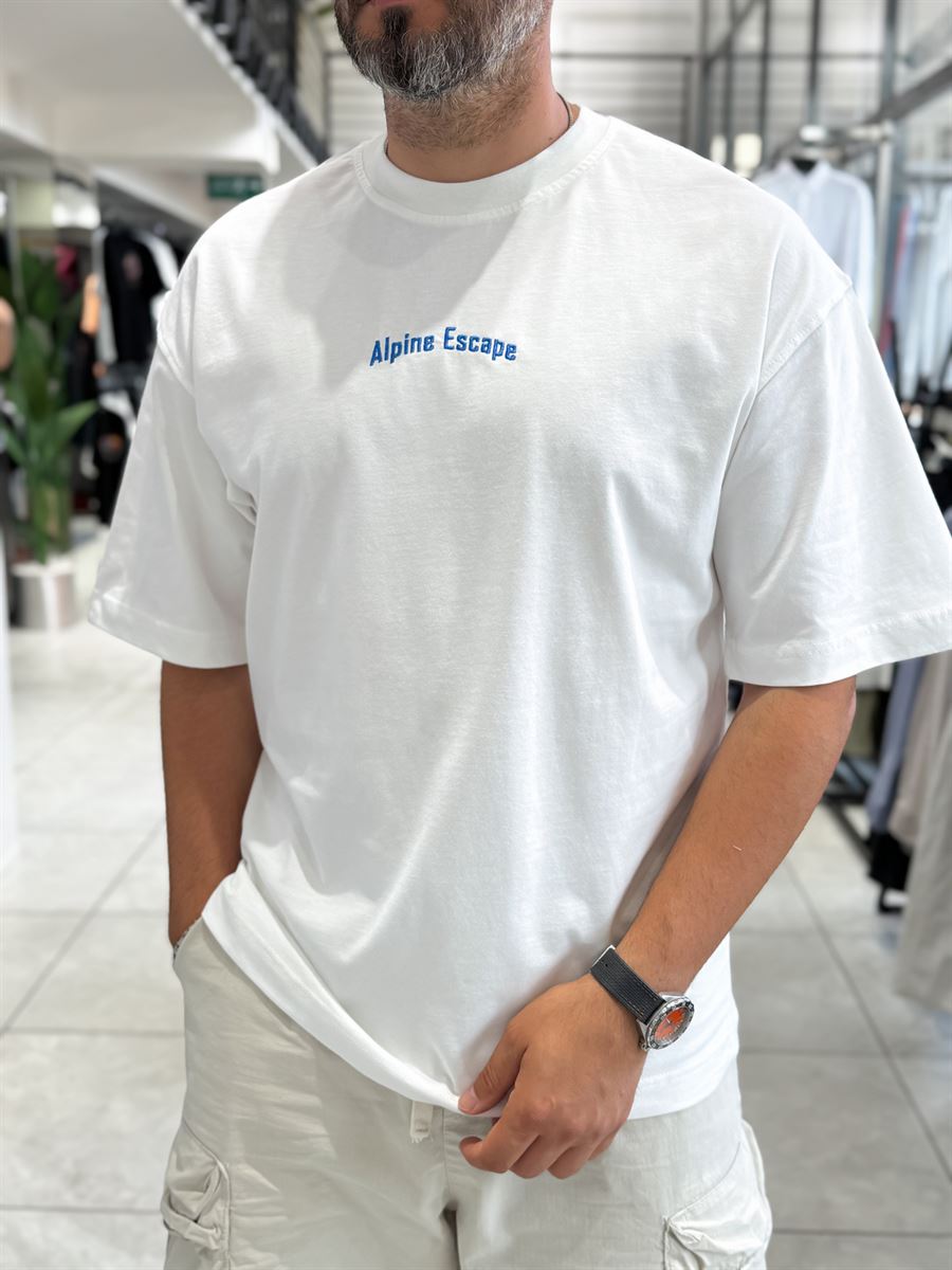 White Alpine Embroidered Oversize T-Shirt RES-1131