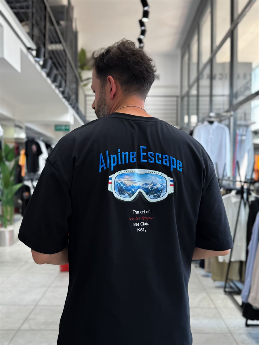 Black Alpine Embroidered Oversize T-Shirt RES-1131