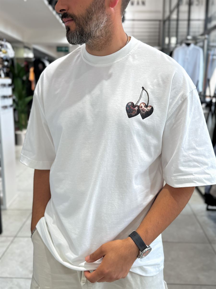White Cherry Print Oversize T-Shirt RES-1128