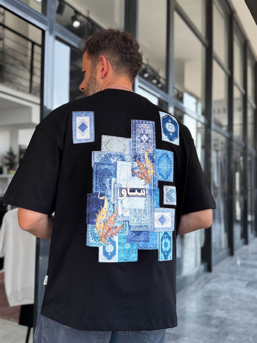 Black Back Ottoman Patch Oversize T-Shirt SW-5081